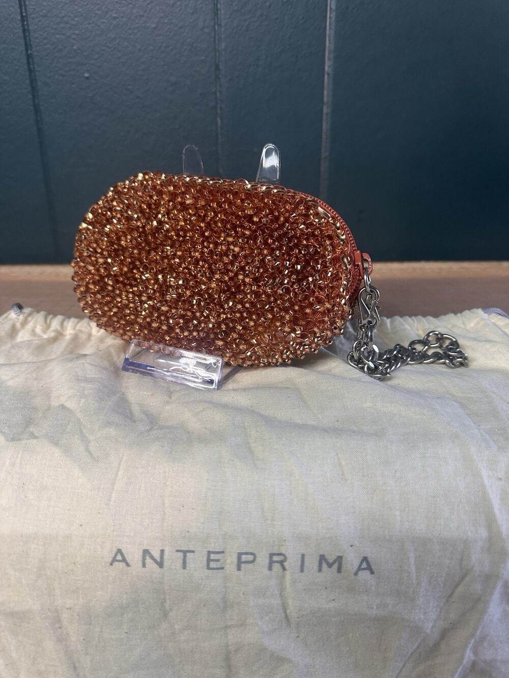 Anteprima Wirebag Oval Coin Purse Wristlet Chain Mini Bag Orange Wire Pouch
